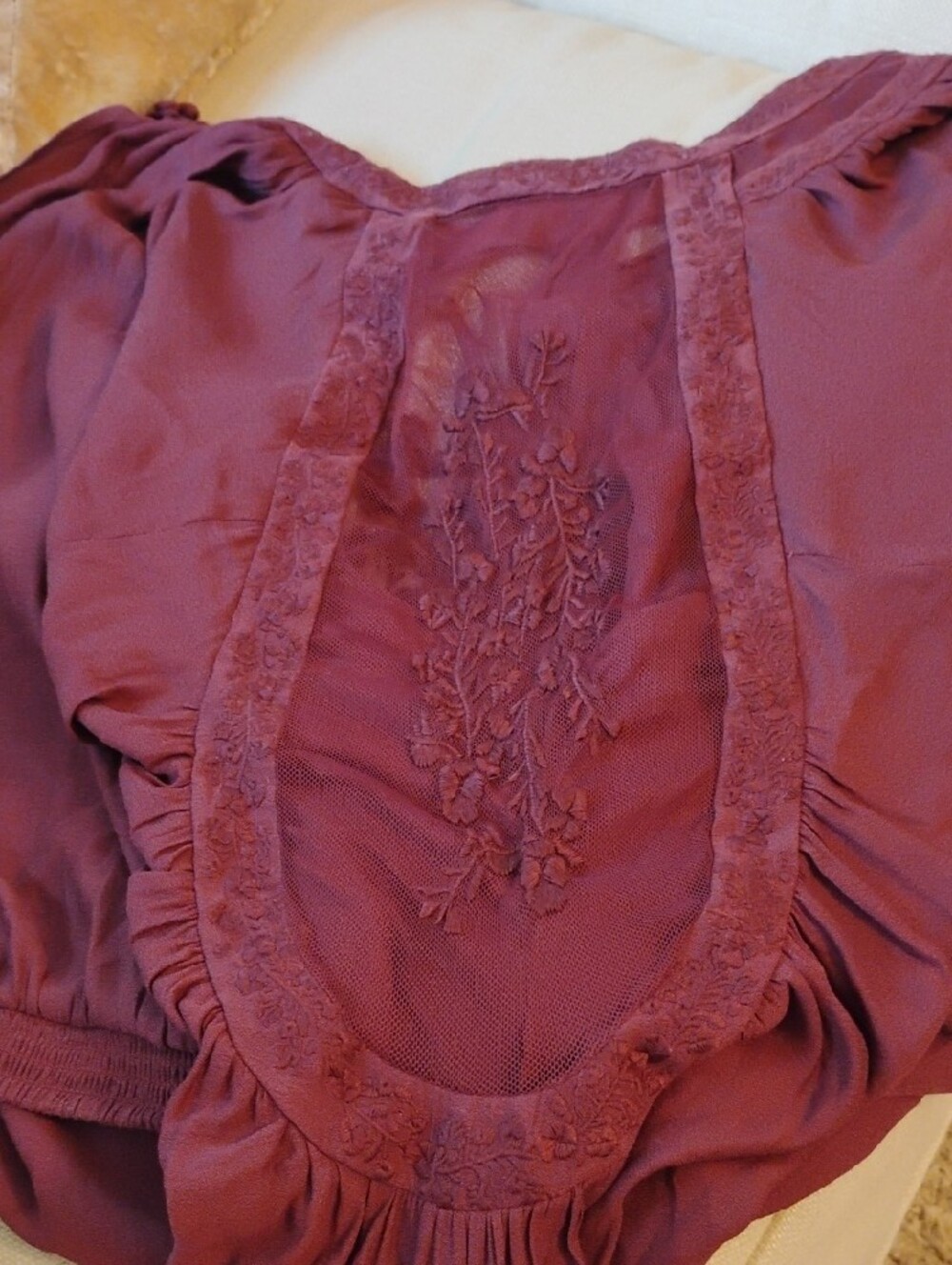 Free People Boho Lace Yoke Peasant Top - Picture 13 of 14